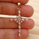 2ct Marquise Simulated Moissanite Cross Pendant 14k Yellow Gold Free Chain