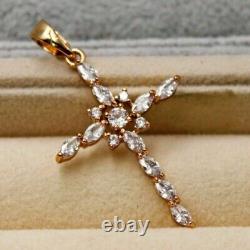2Ct Marquise Simulated Moissanite Cross Pendant 14K Yellow Gold Free Chain