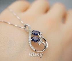 2Ct Oval Cut Simulated Blue Sapphire Women's Fancy Pendant 14K White Gold Plated