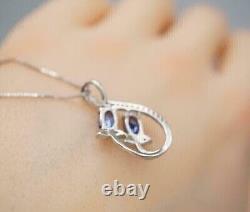 2Ct Oval Cut Simulated Blue Sapphire Women's Fancy Pendant 14K White Gold Plated