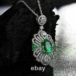 2Ct Oval Cut Simulated Emerald Beautiful Charm Pendant In 14K White Gold Plated