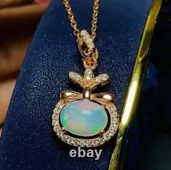 2Ct Oval Cut Simulated Fire Opal Pendant 14K Yellow Gold Plated Silver 18' Chain