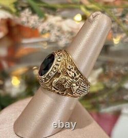 2Ct Oval Lab-Created Red Garnet West Point Military Ring 14K Yellow Gold Plated