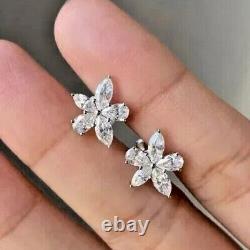 2Ct Pear Cut Simulated Diamond Flower Women's Stud Earring 14K White Gold Plated