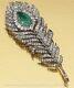 2ct Pear Lab-created Emerald Peacock Feather Brooch 14k White Gold Plated Silver