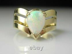 2Ct Pear Natural Fire Opal Women's Engagement Ring 14K Yellow Gold Silver Plated