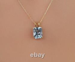 2Ct Radiant Cut Simulated Aquamarine Solitaire Pendant In 14K Yellow Gold Plated