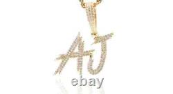 2Ct Real Moissanite Initial AJ Custom Letter Pendant 14k Yellow Gold Plated