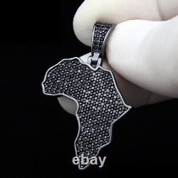2Ct Round Cut Lab-Created Black Spinel AFRICA MAP Pendant 14k Black Gold Plated
