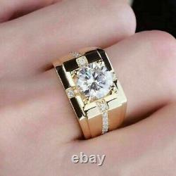 2Ct Round Cut Lab Created Diamond Men's Engagement Ring 14K Yellow Gold Plated