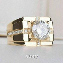 2Ct Round Cut Lab Created Diamond Men's Engagement Ring 14K Yellow Gold Plated