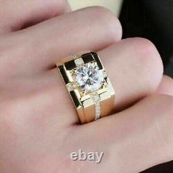 2Ct Round Cut Lab Created Diamond Men's Engagement Ring 14K Yellow Gold Plated