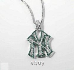 2Ct Round Cut Lab Created Green Emerald NY Yankees Pendant 14k White Gold Plated