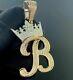 2ct Round Cut Moissanite''b'' Letter Crown Pendant 14k Rose Gold Plated Silver