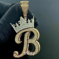 2Ct Round Cut Moissanite''B'' Letter Crown Pendant 14K Rose Gold Plated Silver