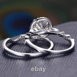 2Ct Round Cut Moissanite Bridal Halo Engagement Ring 14K White Gold Plated