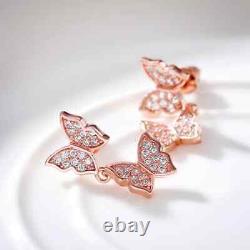 2Ct Round Cut Moissanite Butterfly Drop/Dangle Earrings In 14K Rose Gold Plated
