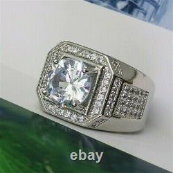 2Ct Round Cut Moissanite Engagement Men's Ring In 14K White Gold Plated Silver