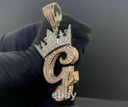 2Ct Round Cut Moissanite''G'' Letter Crown Pendant 14K Rose Gold Plated Silver
