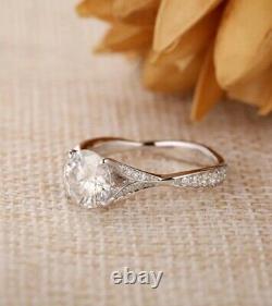 2Ct Round Cut Moissanite Halo Flower Engagement Ring In 14K White Gold Plated