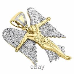 2Ct Round Cut Moissanite Jesus Wing Men's Pendant 14K Yellow Gold Plated Silver