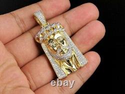 2Ct Round Cut Moissanite Men's Jesus Face Charm Pendant 14K Yellow Gold Plated