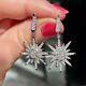 2ct Round Cut Moissanite Snowflake Drop/dangle Earrings 14k White Gold Plated