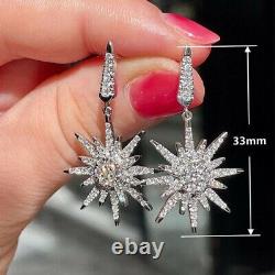 2Ct Round Cut Moissanite Snowflake Drop/Dangle Earrings 14K White Gold Plated