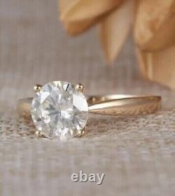 2Ct Round Cut Moissanite Wedding Solitaire Ring 14k Yellow Gold Plated Silver