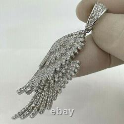 2Ct Round Cut Real Moissanite Angel Wings Pendant 14K White Gold Silver Plated