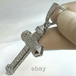 2Ct Round Cut Real Moissanite Cross Pendant 14K White Gold Plated 18 Free Chain