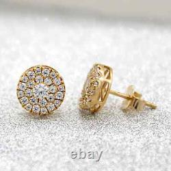 2Ct Round Cut Real Moissanite Custer Stud Earrings 14K Yellow Gold Plated Silver