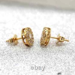 2Ct Round Cut Real Moissanite Custer Stud Earrings 14K Yellow Gold Plated Silver