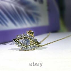 2Ct Round Cut Real Moissanite Evil Eye Pendant 14k Yellow Gold Silver Plated