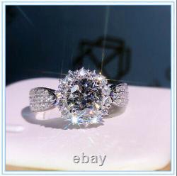 2Ct Round Cut Real Moissanite Halo Wedding Ring 14K White Gold Plated Silver