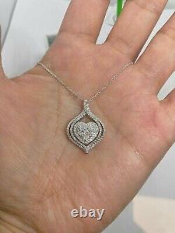 2Ct Round Cut Real Moissanite Heart Cluster Pendant 14K White Gold Silver Plated