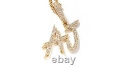 2Ct Round Cut Real Moissanite Initial Letter AJ Pendant 14K Yellow Gold Plated