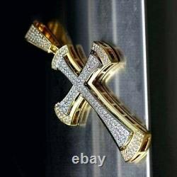 2Ct Round Cut Real Moissanite Men's Cross Pendant14K Two Tone Gold Plated Silver