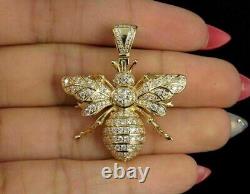 2Ct Round Cut Real Moissanite Men's Honey Bee Pendant 14K Yellow Gold Plated 18