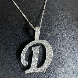 2Ct Round Cut Real Moissanite Men's Letter D Initial Pendant White Gold Plated