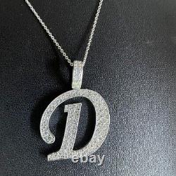 2Ct Round Cut Real Moissanite Men's Letter D Initial Pendant White Gold Plated