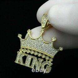 2Ct Round Cut Simulated Diamond King Crown Charm Pendant 14K Yellow Gold Plated