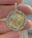 2ct Round Cut Simulated Diamond Lady Liberty Coin Pendant 14k Yellow Gold Plated