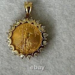 2Ct Round Cut Simulated Diamond Lady Liberty Coin Pendant 14K Yellow Gold Plated