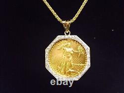 2Ct Round Cut Simulated Diamond Lady Liberty Coin Pendant 14K Yellow Gold Plated