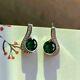 2ct Round Cut Simulated Green Emerald Halo Stud Earrings 14k White Gold Plated