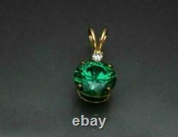 2Ct Round Cut Simulated Green Emerald Solitaire Pendant 14K Yellow Gold Plated
