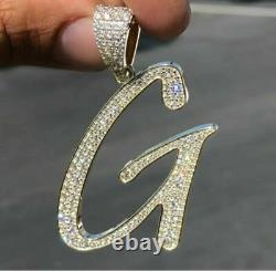 2Ct Round Cut Simulated Moissanite G Pendant 14K White Gold Plated Free Chain