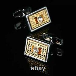 2Ct Round Lab Created Diamond Men's Wedding Cufflinks 14K Two-Tone Gold Plated