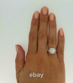 2Ct Round Moissanite Halo Engagement Women's Ring 14K White Gold Plated